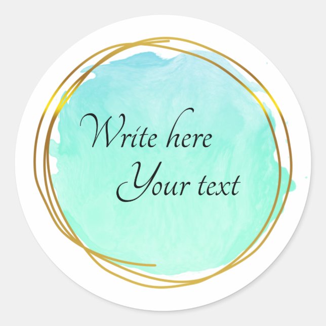 Adesivo Redondo Círculo de Aquarela Azul Turquesa Dourado Clássico (Frente)