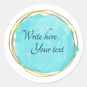 Adesivo Redondo Círculo de Aquarela Azul Turquesa Elegante Clássic