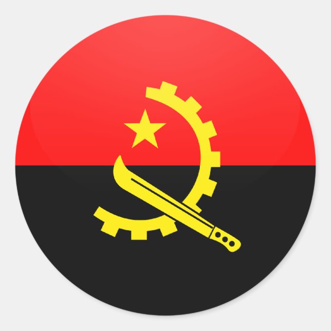 Adesivo Redondo Círculo de Bandeira de Qualidade Angola (Frente)