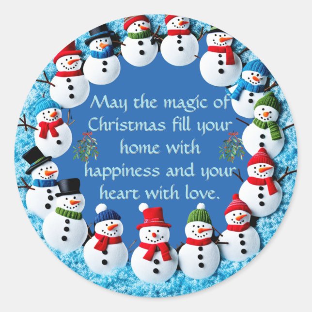 Adesivo Redondo Círculo de Bonecos de Neve (Frente)