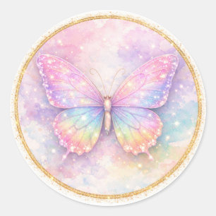 Adesivo Redondo Círculo de Borboleta com Glitter Pastel