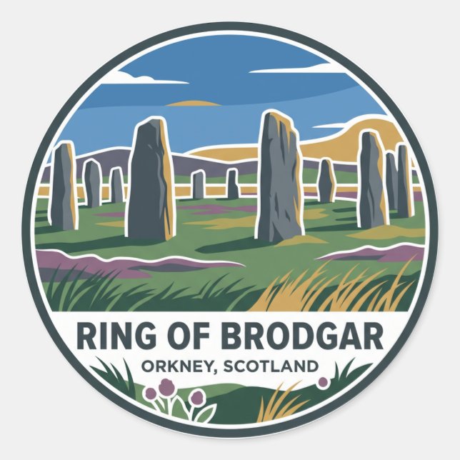 Adesivo Redondo Círculo de Brodgar Escócia (Frente)