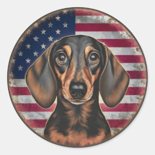 Adesivo Redondo Círculo de Dachshund no Dia da Independência em 4