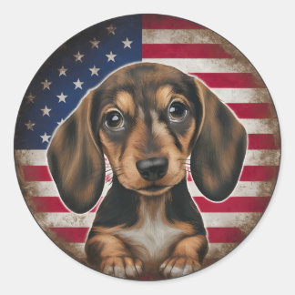 Adesivo Redondo Círculo de Dachshund no Dia da Independência em 4 