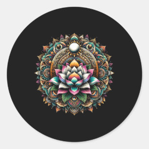 Adesivo Redondo Círculo de Enfeitiço Mandala Flor de Lótus Espirit