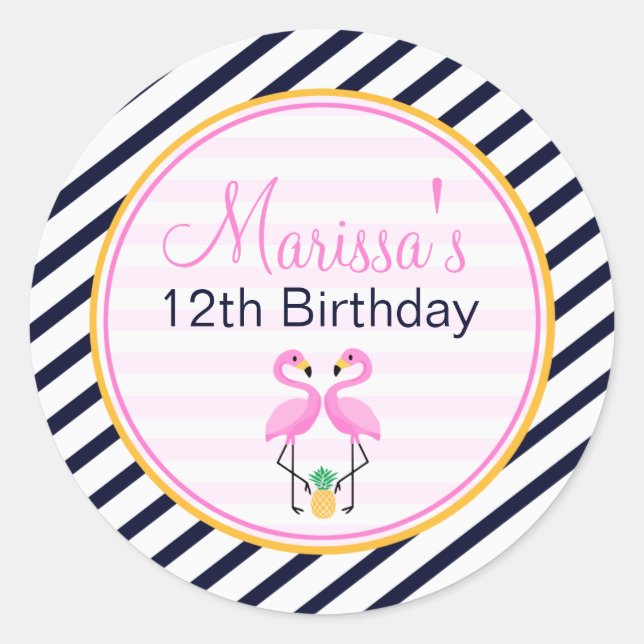 Adesivo Redondo Círculo de festa Flamingo (Frente)