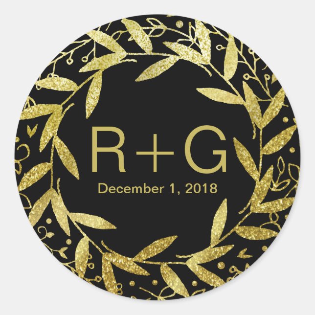 Adesivo Redondo Círculo de Folhas Douradas Luminosas  | preto (Frente)