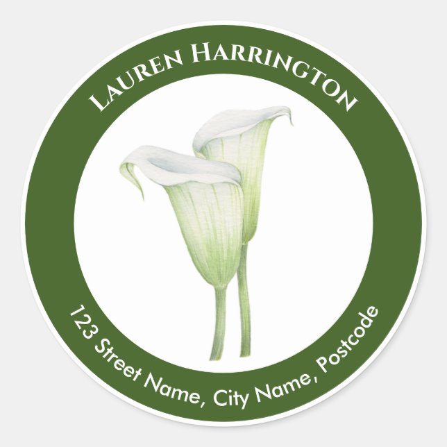 Adesivo Redondo Círculo de Ilustração de Lily Calla Branca de Aqua (Frente)
