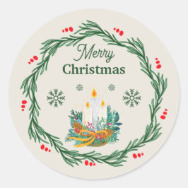 Adesivo Redondo Círculo de Natal Merry Verde e Creme