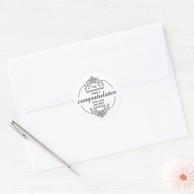 Adesivo Redondo Círculo de Selos - SEU TEXTO & IDEIA - FLORES 9 (Envelope)