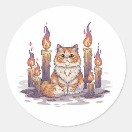 Adesivo Redondo Círculo de Velas Persa - Gato de Halloween assusta