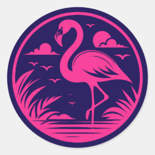 Adesivo Redondo Círculo de Verão Flamingo, Rosa Design-68730, Duas