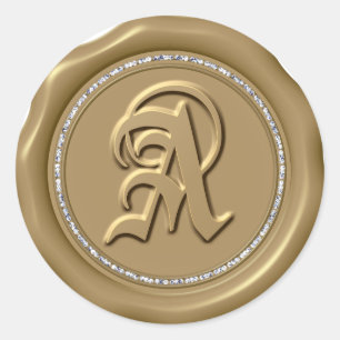 Adesivo Redondo *~* Círculo Diamante Vinhetas de Monograma DOURADO