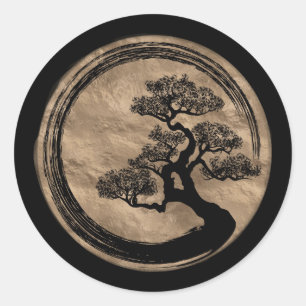Adesivo Redondo Círculo do zen de Enso e ouro da árvore dos