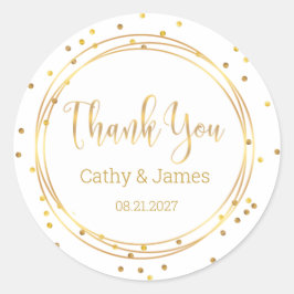 Adesivo Redondo Círculo Dourado moderno e confete Obrigado