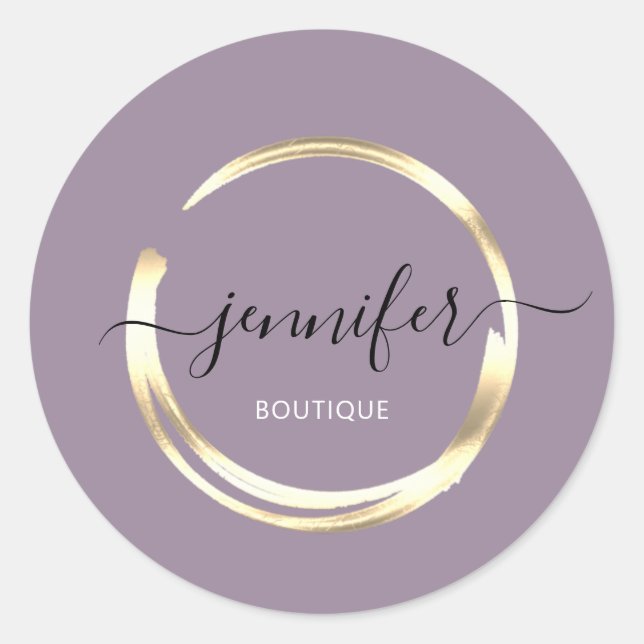 Adesivo Redondo Circulo Dourado Violeta Compro Boutique Profission (Frente)