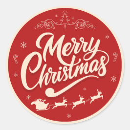 Adesivo Redondo Círculo Festivo de Natal Vintage Vermelho e Creme