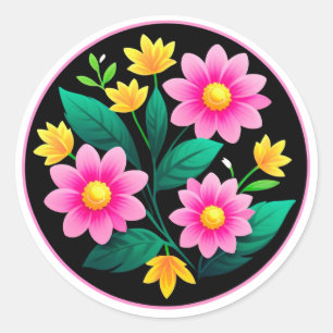 Adesivo Redondo Círculo Floral Brilhante Com Flores Rosas
