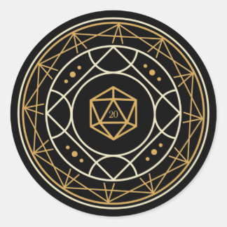 Adesivo Redondo Círculo Geométrico D20 DiceTabletop RPG