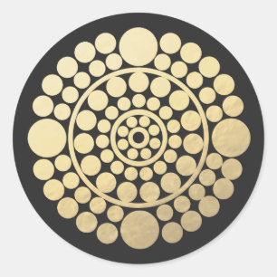 Adesivo Redondo Círculo Negro Dourado Moderno Mandala
