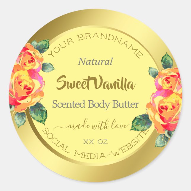 Adesivo Redondo Círculo Primavera dos Rosas Florais Elegantes Amar (Frente)