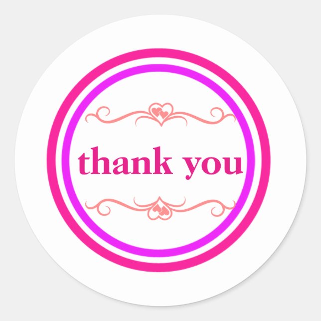 Adesivo Redondo Círculo Rosa Azul Roxo Obrigado (Frente)