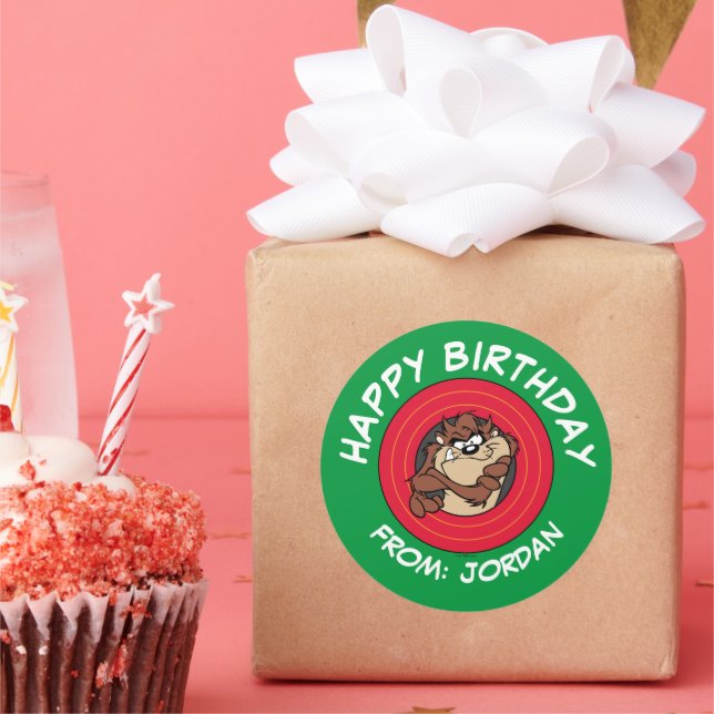 Adesivo Redondo Círculo TAZ™ através do LOONEY TUNES™ | Feliz Aniv (Festa)