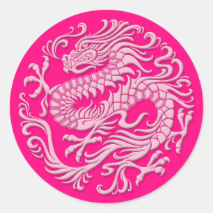 Adesivo Redondo Círculo Tradicional de Dragões Chineses Rosa