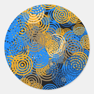 Adesivo Redondo Círculos Azuis de Arte Fractal Rodar Mandala Wall