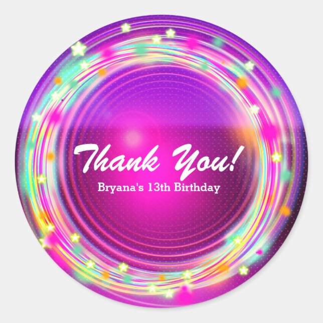 Adesivo Redondo Círculos Brilhantes e Estrelas Festa de aniversári (Frente)