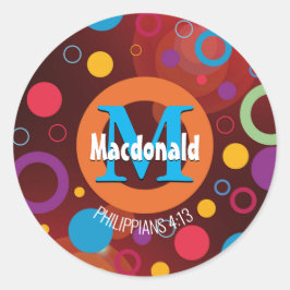 Adesivo Redondo Círculos Coloridos Modernos Monograma LARANJA Pers