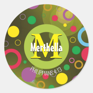 Adesivo Redondo Círculos Coloridos Modernos Monograma Verde Person