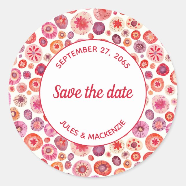 Adesivo Redondo Círculos de Aquarela Rosa Abstrato modernos (Frente)