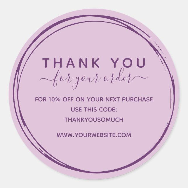 Adesivo Redondo Círculos De Linha Lilac Obrigado Por Encomendar (Frente)