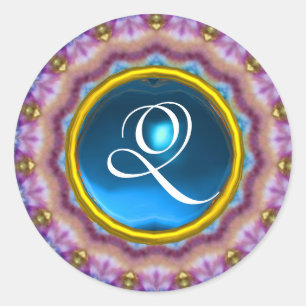 Adesivo Redondo CÍRCULOS PSICODELICOS MONOGRAMA azul turquesa rosa