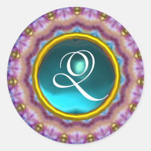 Adesivo Redondo CÍRCULOS PSIQUEDÉLICOS MONOGRAMA azul turquase-tin