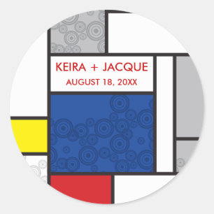 Adesivo Redondo Círculos retros da arte moderna de Mondrian que