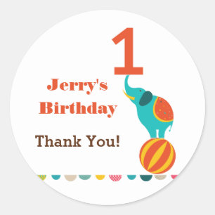 Adesivo Redondo Circus First Birthday Favor Sticker