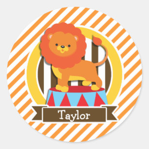 Adesivo Redondo Circus Lion; Laranja & White Stripes