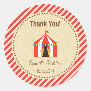 Adesivo Redondo Circus Tent Birthday Sticker Red Stripes