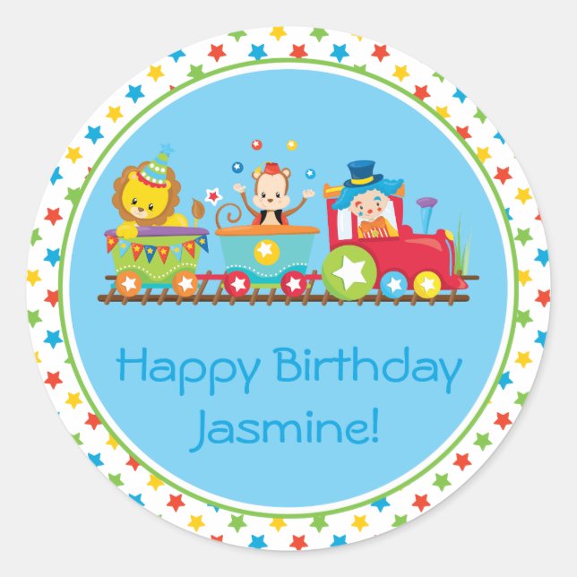 Adesivo Redondo Circus Train | Automóveis De Comboio | Personaliza (Frente)