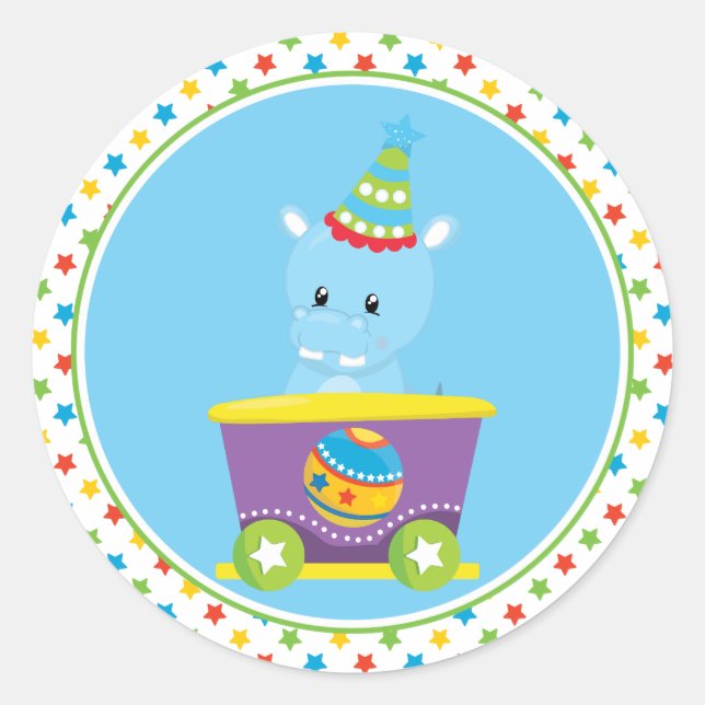 Adesivo Redondo Circus Train | Hippo (Frente)