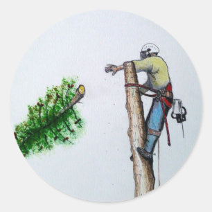 Adesivo Redondo Cirurgião Árvore Arborista no trabalho atualment