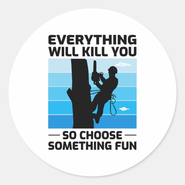 Adesivo Redondo Cirurgião Árvore Arborista Subindo Trimmer (Frente)