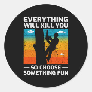 Adesivo Redondo Cirurgião Árvore Arborista Subindo Trimmer