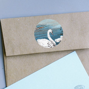 Adesivo Redondo Cisne branca elegante com bebê
