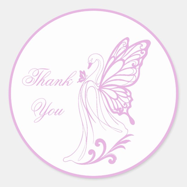 Adesivo Redondo Cisne gracioso com asas de borboleta (Frente)