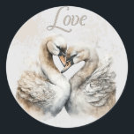 Adesivo Redondo Cisnes de Amor<br><div class="desc">Cisnes de Amor
Cartões de nota românticos / casamento / amor
Desenho por: T.R.Sapp - todos os direitos reservados.</div>