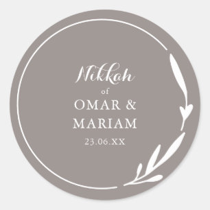 Adesivo Redondo Citação Botânica Elegante de Nikkah Pecan