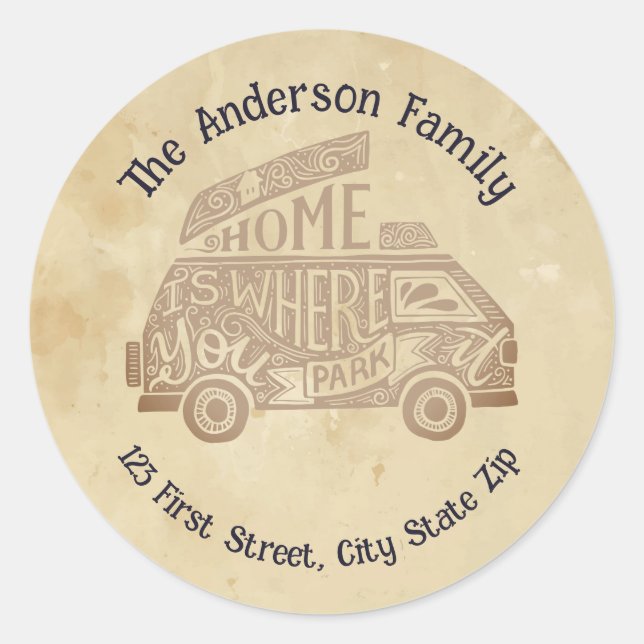 Adesivo Redondo Citação da Vida de Camping Van Camping (Frente)